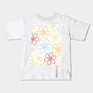 Abstract Flowers Red Yellow Orange Lime Teal White Kids T-Shirt